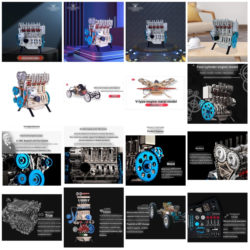 Model Kit Engine - 3D DIY Inline-Vierzylinder-Motor Metall-Bausatz Mechanisches Lehrmodell